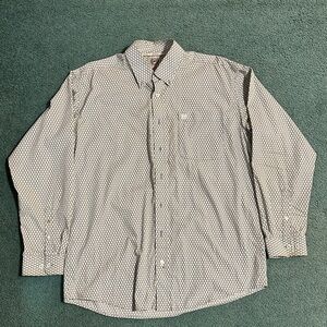 Cinch Men's Geometric Pattern Button-Down Shirt - White and Blue